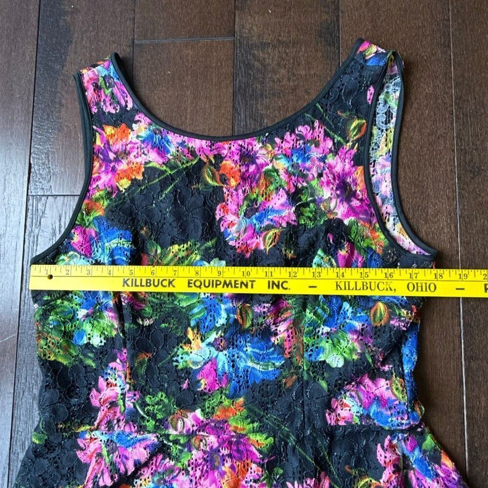 Betsey Johnson sleeveless dress size 14 colorful floral print lace overlay whims - Picture 12 of 12